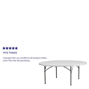 English Elm Kathryn 6-Foot Round Granite White Folding Table - Durable, Elegant, Perfect for Events & Storage! RB-72R-GG