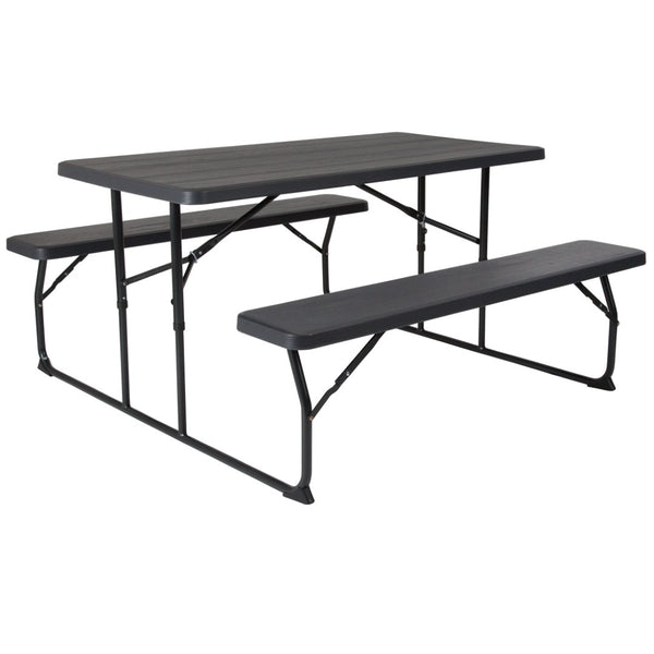 English Elm Insta-Fold Folding Picnic Table and Benches Set - Perfect for Outdoor Gatherings and Easy Storage Charcoal 53.75"W x 27.5"L x 17.5-28.25"H RB-EBB-1470FD-GG