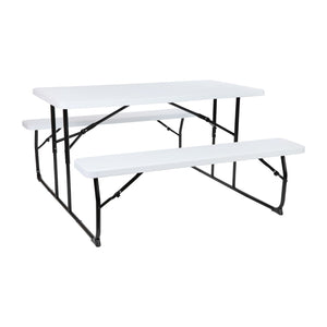 English Elm Insta-Fold Folding Picnic Table and Benches Set - Perfect for Outdoor Gatherings and Easy Storage White 53.75"W x 27.5"L x 17.5-28.25"H RB-EBB-1470FD-WH-GG