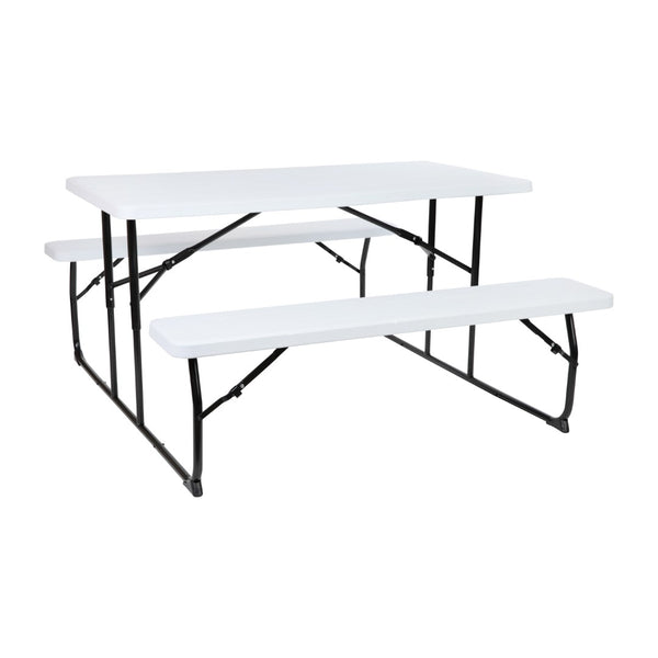 English Elm Insta-Fold Folding Picnic Table and Benches Set - Perfect for Outdoor Gatherings and Easy Storage White 53.75"W x 27.5"L x 17.5-28.25"H RB-EBB-1470FD-WH-GG