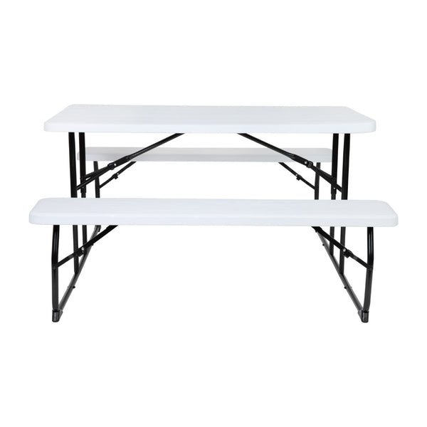 English Elm Insta-Fold Folding Picnic Table and Benches Set - Perfect for Outdoor Gatherings and Easy Storage White 53.75"W x 27.5"L x 17.5-28.25"H RB-EBB-1470FD-WH-GG