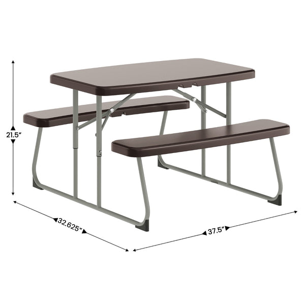 English Elm Paige Easy-Fold Folding Plastic Kids Picnic Table and Benches - Safe, Durable, No Assembly Required Brown RB-EBB-2432FD2-BR-GG