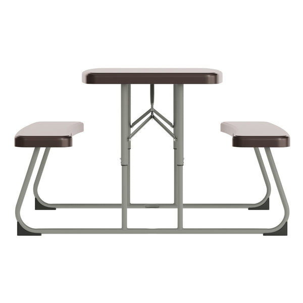 English Elm Paige Easy-Fold Folding Plastic Kids Picnic Table and Benches - Safe, Durable, No Assembly Required Brown RB-EBB-2432FD2-BR-GG