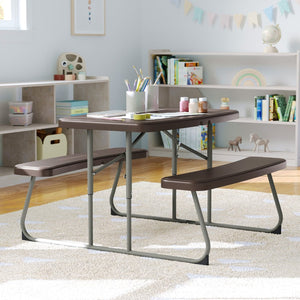 English Elm Paige Easy-Fold Folding Plastic Kids Picnic Table and Benches - Safe, Durable, No Assembly Required Brown RB-EBB-2432FD2-BR-GG
