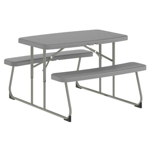 English Elm Paige Easy-Fold Folding Plastic Kids Picnic Table and Benches - Safe, Durable, No Assembly Required Gray RB-EBB-2432FD2-GY-GG