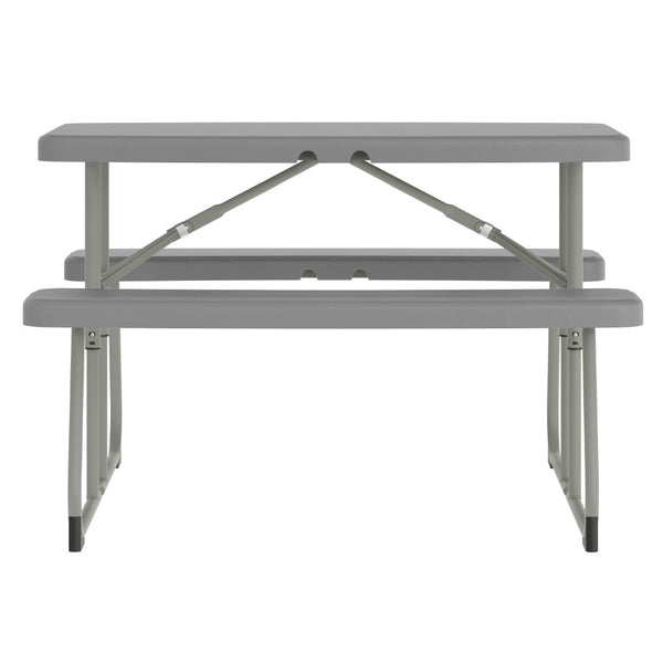 English Elm Paige Easy-Fold Folding Plastic Kids Picnic Table and Benches - Safe, Durable, No Assembly Required Gray RB-EBB-2432FD2-GY-GG