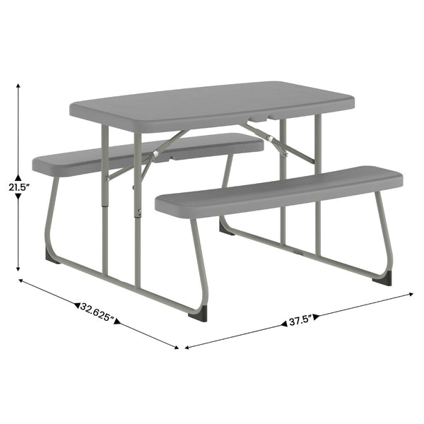 English Elm Paige Easy-Fold Folding Plastic Kids Picnic Table and Benches - Safe, Durable, No Assembly Required Gray RB-EBB-2432FD2-GY-GG