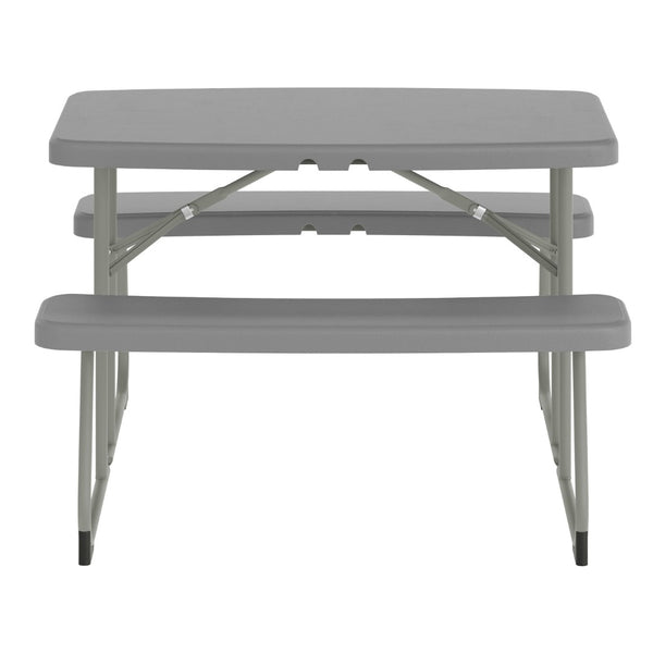 English Elm Paige Easy-Fold Folding Plastic Kids Picnic Table and Benches - Safe, Durable, No Assembly Required Gray RB-EBB-2432FD2-GY-GG