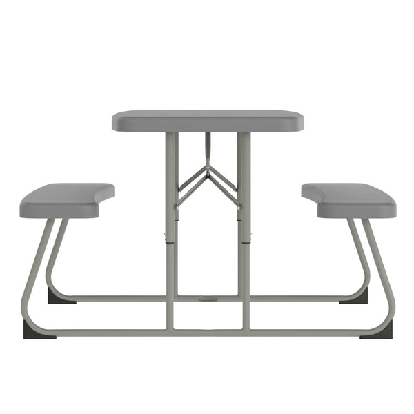 English Elm Paige Easy-Fold Folding Plastic Kids Picnic Table and Benches - Safe, Durable, No Assembly Required Gray RB-EBB-2432FD2-GY-GG