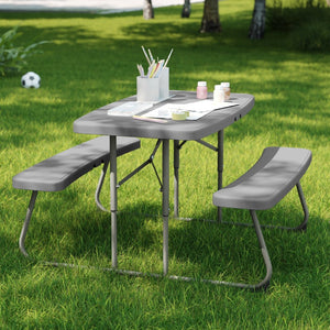English Elm Paige Easy-Fold Folding Plastic Kids Picnic Table and Benches - Safe, Durable, No Assembly Required Gray RB-EBB-2432FD2-GY-GG