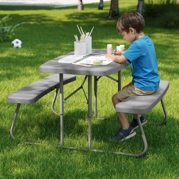 English Elm Paige Easy-Fold Folding Plastic Kids Picnic Table and Benches - Safe, Durable, No Assembly Required Gray RB-EBB-2432FD2-GY-GG