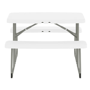 English Elm Paige Easy-Fold Folding Plastic Kids Picnic Table and Benches - Safe, Durable, No Assembly Required White RB-EBB-2432FD2-WH-GG