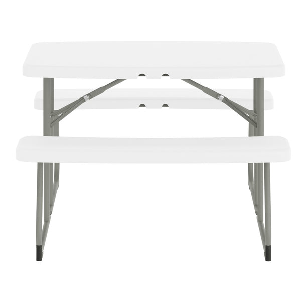 English Elm Paige Easy-Fold Folding Plastic Kids Picnic Table and Benches - Safe, Durable, No Assembly Required White RB-EBB-2432FD2-WH-GG