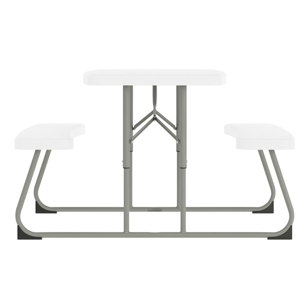 English Elm Paige Easy-Fold Folding Plastic Kids Picnic Table and Benches - Safe, Durable, No Assembly Required White RB-EBB-2432FD2-WH-GG