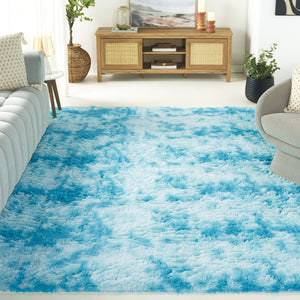 Safavieh Rainbow Shag Area Rug – Luxurious Slip-resistant Design For Stylish Home Décor Enhancement Aqua Polyester Pile Rbo100j-8