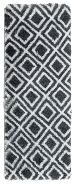 Safavieh Rainbow Luxurious Shag Area Rug - Soft Polyester, Stylish Diamond Design, Perfect For Any Room Charcoal ,White Polyester Pile Rbo102h-57