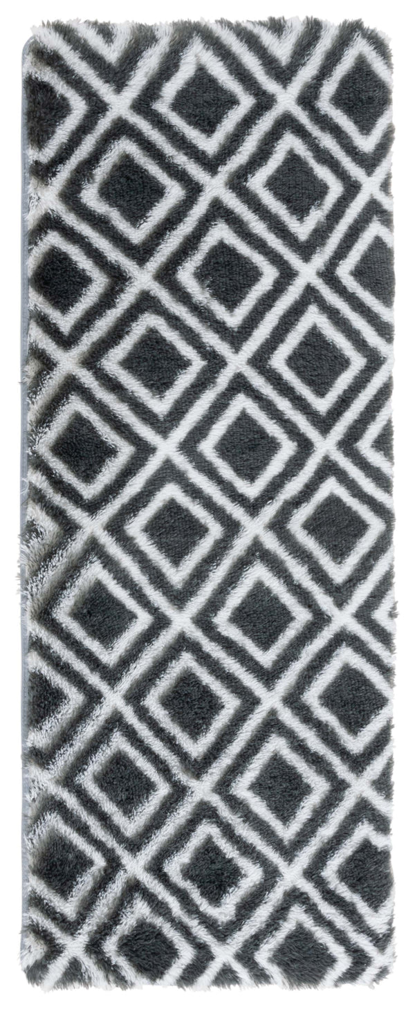Safavieh Rainbow Luxurious Shag Area Rug - Soft Polyester, Stylish Diamond Design, Perfect For Any Room Charcoal ,White Polyester Pile Rbo102h-57