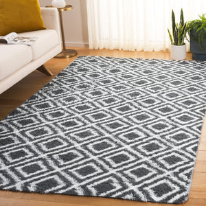 Safavieh Rainbow Luxurious Shag Area Rug - Soft Polyester, Stylish Diamond Design, Perfect For Any Room Charcoal ,White Polyester Pile Rbo102h-57