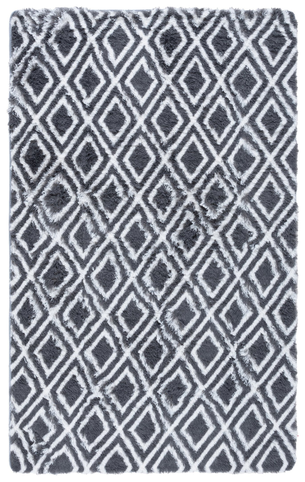 Safavieh Rainbow Luxurious Shag Area Rug - Soft Polyester, Stylish Diamond Design, Perfect For Any Room Charcoal ,White Polyester Pile Rbo102h-57