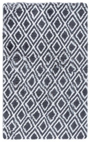 Safavieh Rainbow Luxurious Shag Area Rug - Soft Polyester, Stylish Diamond Design, Perfect For Any Room Charcoal ,White Polyester Pile Rbo102h-57