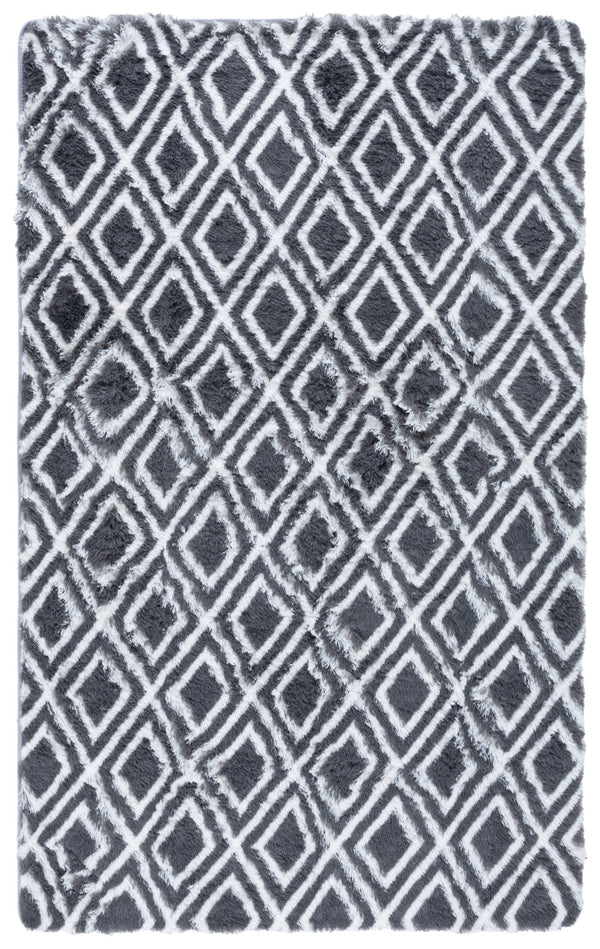 Safavieh Rainbow Luxurious Shag Area Rug - Soft Polyester, Stylish Diamond Design, Perfect For Any Room Charcoal ,White Polyester Pile Rbo102h-57