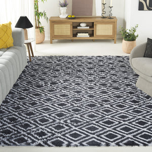 Safavieh Rainbow Luxurious Shag Area Rug - Soft Polyester, Stylish Diamond Design, Perfect For Any Room Charcoal ,White Polyester Pile Rbo102h-57