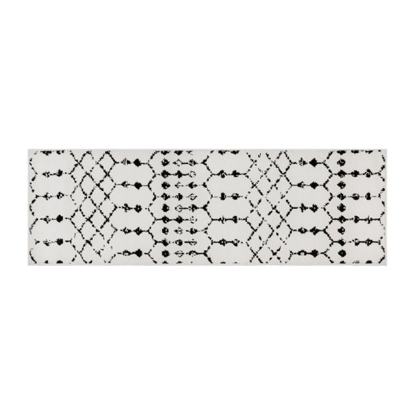 English Elm Beth Geometric Bohemian Low Pile Rug - 2'x6' - Stylish Ivory/Black Design for High-Traffic Areas RC-CR19-1330-26-WH-GG