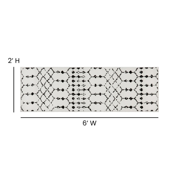English Elm Beth Geometric Bohemian Low Pile Rug - 2'x6' - Stylish Ivory/Black Design for High-Traffic Areas RC-CR19-1330-26-WH-GG