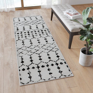 English Elm Beth Geometric Bohemian Low Pile Rug - 2'x6' - Stylish Ivory/Black Design for High-Traffic Areas RC-CR19-1330-26-WH-GG