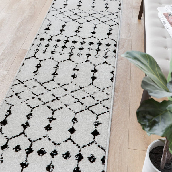 English Elm Beth Geometric Bohemian Low Pile Rug - 2'x6' - Stylish Ivory/Black Design for High-Traffic Areas RC-CR19-1330-26-WH-GG