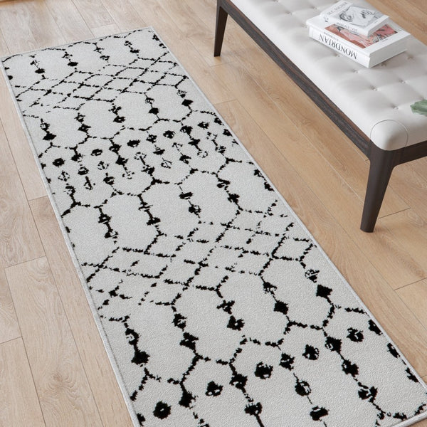 English Elm Beth Geometric Bohemian Low Pile Rug - 2'x6' - Stylish Ivory/Black Design for High-Traffic Areas RC-CR19-1330-26-WH-GG