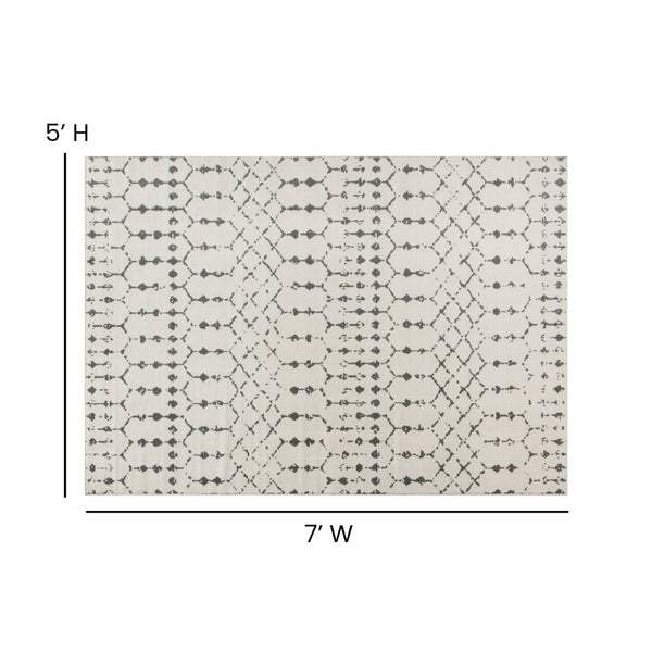 English Elm Beth Geometric Bohemian Low-Pile Rug - Stylish, Durable Design for Modern Homes and Cozy Spaces Ivory/Gray 5' x 7' RC-CR19-1330-57-IV-GR-GG