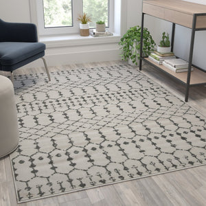 English Elm Beth Geometric Bohemian Low-Pile Rug - Stylish, Durable Design for Modern Homes and Cozy Spaces Ivory/Gray 5' x 7' RC-CR19-1330-57-IV-GR-GG