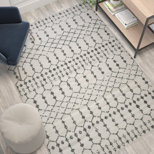 English Elm Beth Geometric Bohemian Low-Pile Rug - Stylish, Durable Design for Modern Homes and Cozy Spaces Ivory/Gray 5' x 7' RC-CR19-1330-57-IV-GR-GG