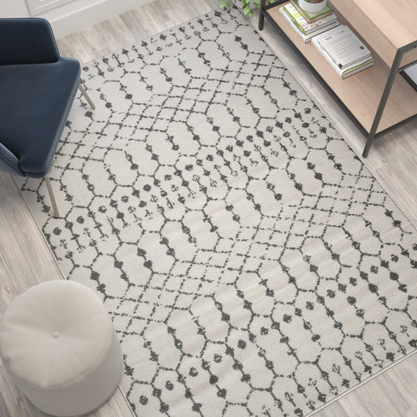 English Elm Beth Geometric Bohemian Low-Pile Rug - Stylish, Durable Design for Modern Homes and Cozy Spaces Ivory/Gray 5' x 7' RC-CR19-1330-57-IV-GR-GG