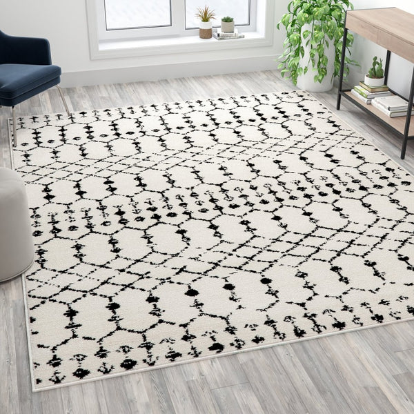 English Elm Beth Geometric Bohemian Low-Pile Rug - Stylish, Durable Design for Modern Homes and Cozy Spaces Ivory/Black 8' x 10' RC-CR19-1330-810-WH-GG