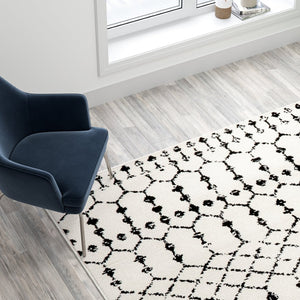 English Elm Beth Geometric Bohemian Low-Pile Rug - Stylish, Durable Design for Modern Homes and Cozy Spaces Ivory/Black 8' x 10' RC-CR19-1330-810-WH-GG