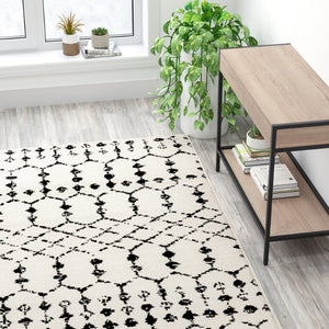 English Elm Beth Geometric Bohemian Low-Pile Rug - Stylish, Durable Design for Modern Homes and Cozy Spaces Ivory/Black 8' x 10' RC-CR19-1330-810-WH-GG