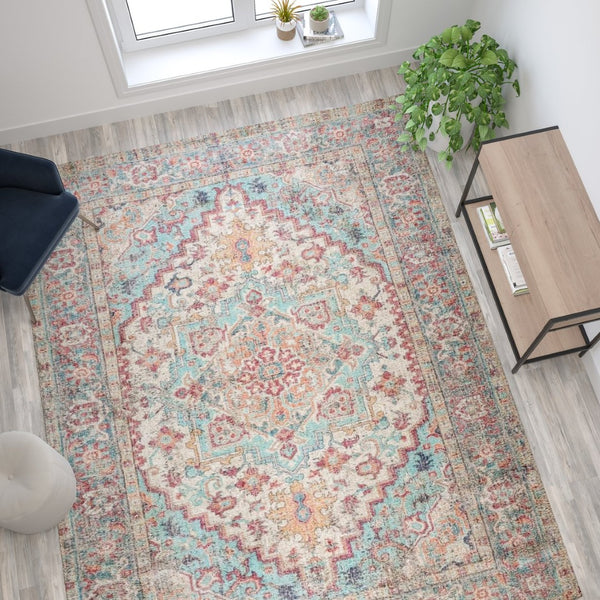 English Elm Katherine Distressed Vintage Medallion Area Rug 8' x 10' – Soft, Durable, and Stylish for Any Room RC-EG-202101-01-810-BL-GG