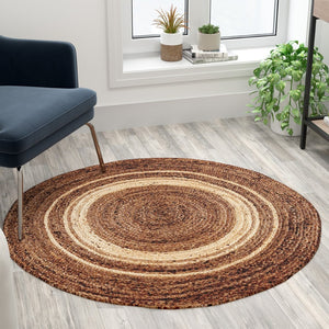 English Elm Prima Natural Fiber Jute Area Rug - 4' Round Braided Design for Eco-Friendly Home Décor & Comfort RC-JR-2045-12-48-GG