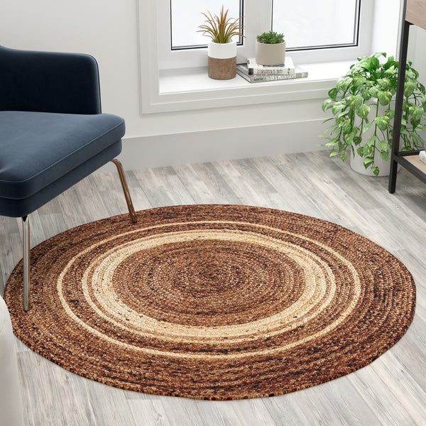 English Elm Prima Natural Fiber Jute Area Rug - 4' Round Braided Design for Eco-Friendly Home Décor & Comfort RC-JR-2045-12-48-GG