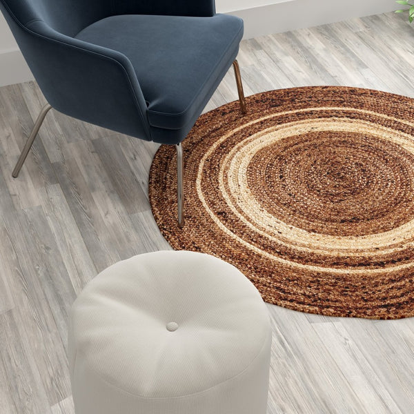 English Elm Prima Natural Fiber Jute Area Rug - 4' Round Braided Design for Eco-Friendly Home Décor & Comfort RC-JR-2045-12-48-GG