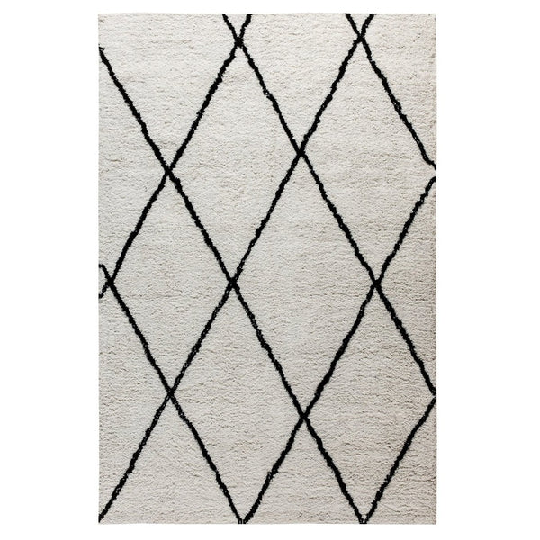 English Elm Roxy Diamond Trellis Shag Area Rug – Luxurious Softness, Modern Design, Easy Care & Durable Style Ivory/Black 5' x 7' RC-KJ-181070-01-57-GG