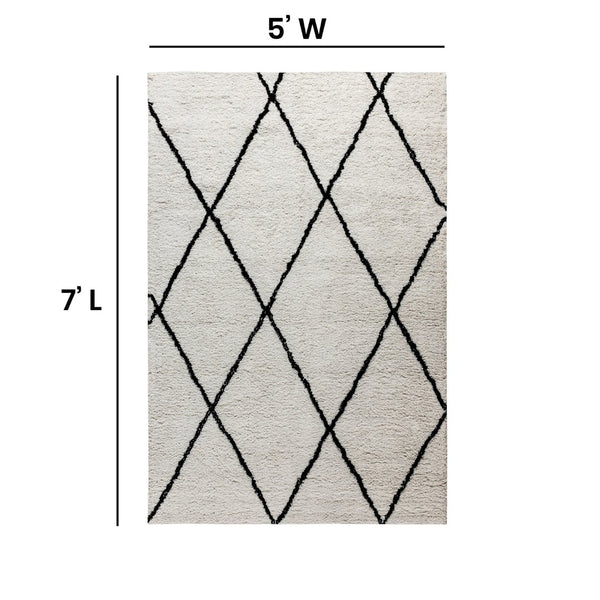 English Elm Roxy Diamond Trellis Shag Area Rug – Luxurious Softness, Modern Design, Easy Care & Durable Style Ivory/Black 5' x 7' RC-KJ-181070-01-57-GG