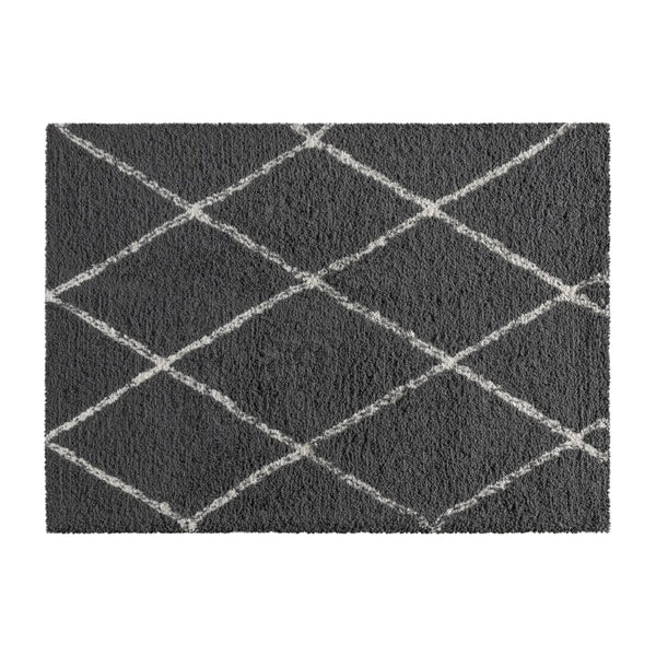 English Elm Roxy Diamond Trellis Shag Area Rug – Luxurious Softness, Modern Design, Easy Care & Durable Style Charcoal/Ivory 5' x 7' RC-KJ-181070-01-57-GR-IV-GG