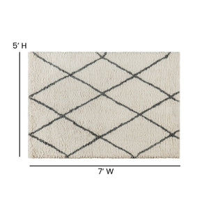 English Elm Roxy Diamond Trellis Shag Area Rug – Luxurious Softness, Modern Design, Easy Care & Durable Style Ivory/Gray 5' x 7' RC-KJ-181070-01-57-IV-GR-GG