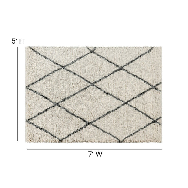 English Elm Roxy Diamond Trellis Shag Area Rug – Luxurious Softness, Modern Design, Easy Care & Durable Style Ivory/Gray 5' x 7' RC-KJ-181070-01-57-IV-GR-GG