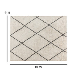 English Elm Roxy Diamond Trellis Shag Area Rug – Luxurious Softness, Modern Design, Easy Care & Durable Style Ivory/Gray 8' x 10' RC-KJ-181070-01-810-IV-GR-GG