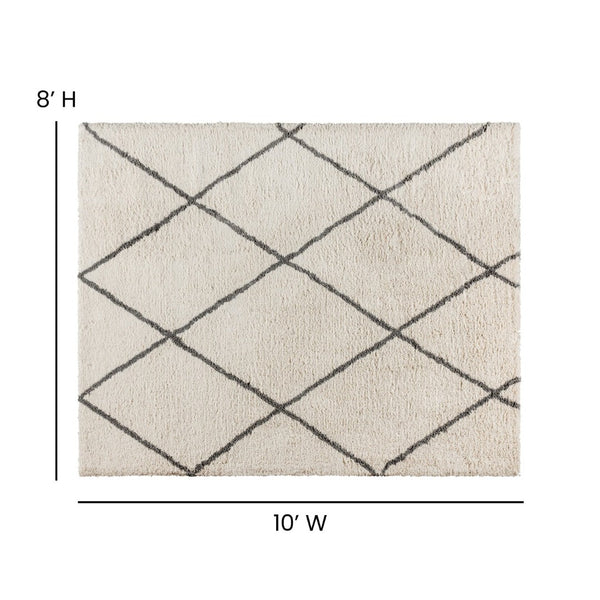 English Elm Roxy Diamond Trellis Shag Area Rug – Luxurious Softness, Modern Design, Easy Care & Durable Style Ivory/Gray 8' x 10' RC-KJ-181070-01-810-IV-GR-GG