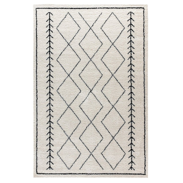 English Elm Roxy Geometric Bohemian Shag Area Rug - Cozy, Durable Design for Modern Spaces and Everyday Life Ivory/Black 5' x 7' RC-MS-202012-01-57-GG